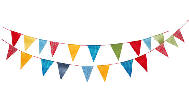 Colorful pennant chain isolated on transparent and white background.PNG image.