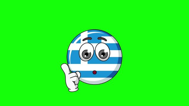 Animation of flag of greece cartoon with a shushing face, finger over pursed lips