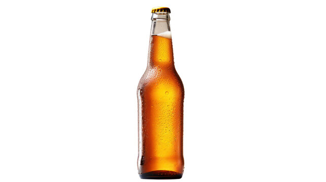 Close up beer bottle with droplet isolated on transparent and white background.PNG image.