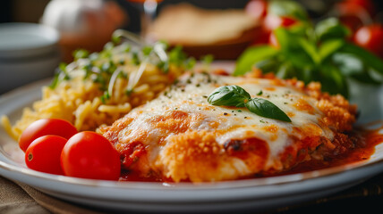 Plate of Chicken Parmigiana with a Side of Spaghetti