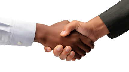 Closeup picture of a man and woman shaking hands isolated on transparent and white background.PNG image.