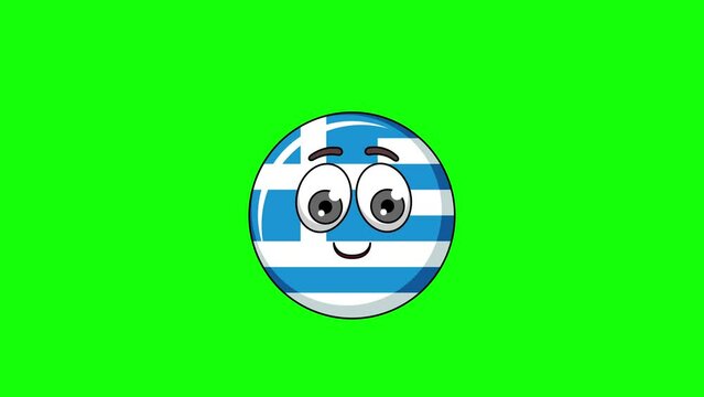 flag of greece cartoon with a smiling face with heart eyes, emoji emoticon animation