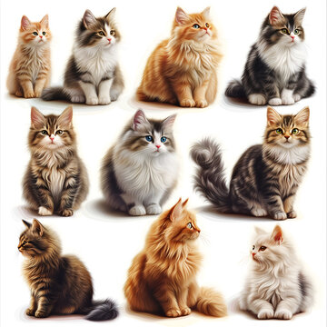 collection of cats isolated on white 