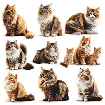 collection of cats isolated on white 