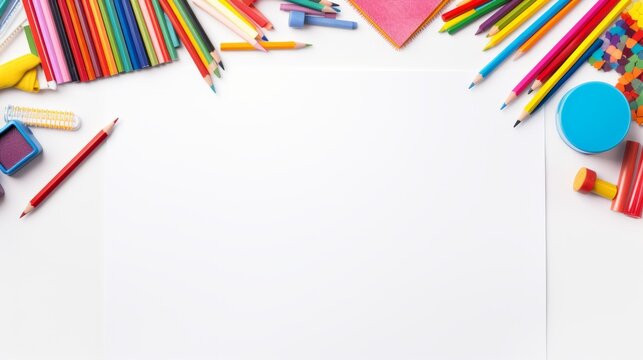 Back-to-school essentials: colorful assortment of supplies on a clean white background - educational image for design projects