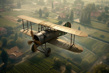 World War I biplane in dogfight  .