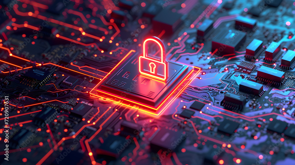 Aufkleber secure connection or cyber security service concept of cpu chip and motherboard, computer and securi