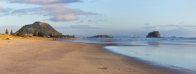 Mount Maunganui beach panorama at sunrise, Tauranga, New Zealand