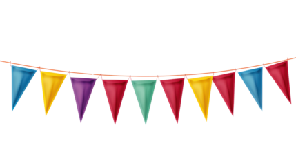 Rainbow Banner Bunting with multicolor pennant flags for colorful isolated on transparent and white background.PNG image.