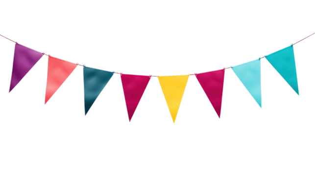 Rainbow Banner Bunting with multicolor pennant flags for colorful isolated on transparent and white background.PNG image.