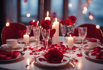 Valentine's Day served table decorated room Light