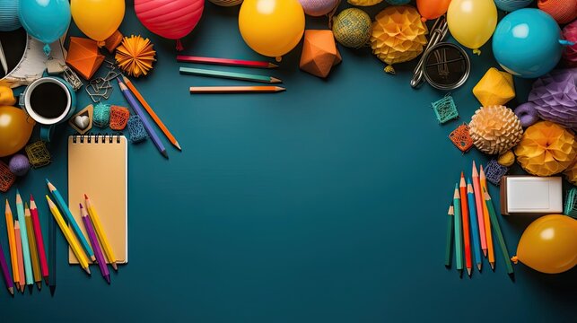 back to school background with school equipment concept for banner or poster