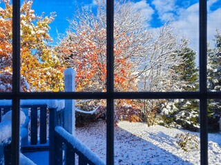 The winter scenery outside the window