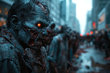 scary zombie crowd uprising in the city