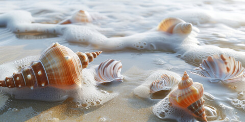 seashells and beach wave, generative AI