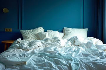 Fototapeta na wymiar rumpled morning bed in the bedroom.