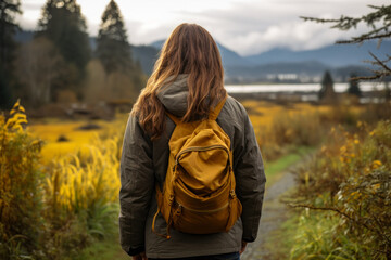 girl walking along a forest path