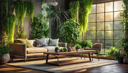 Sustainble green building. Eco-friendly building in modern city. Sustainable glass office building with tree for reducing carbon dioxide. Office with green environment. Corporate building reduce CO2.