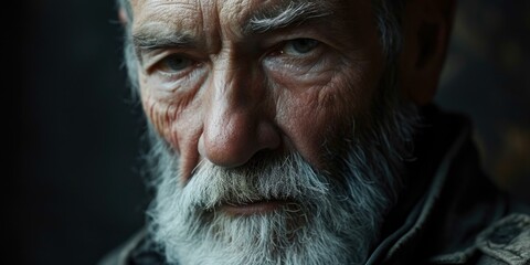 An old man with a beard, reflecting on his war experiences. Generative AI.