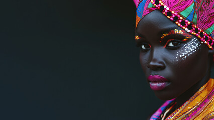 portrait of a beautiful african black woman in tradational clothes, cultural diversity concept - obrazy, fototapety, plakaty