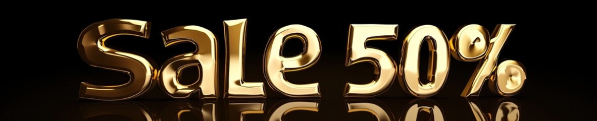 Sale 50 Percent Off Metallic Gold Horizontal Banner Marketing Signage Generative AI