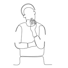 continuous line drawing of man feeling sad, tired and worried about suffering from depression in mental health. problem, failure and broken heart concept isolated on white background. Vector