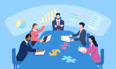 Business concept illustration of meeting to discuss project proposals