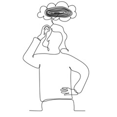 continuous line of thinking woman