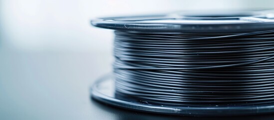 Obraz premium Black 3D printer filament on dark surface, white background, 1.75