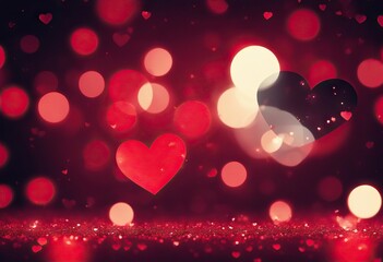 Valentine's Day Abstract Holiday concept Blinking Glowing Romantic Backdrop red design black Bokeh...