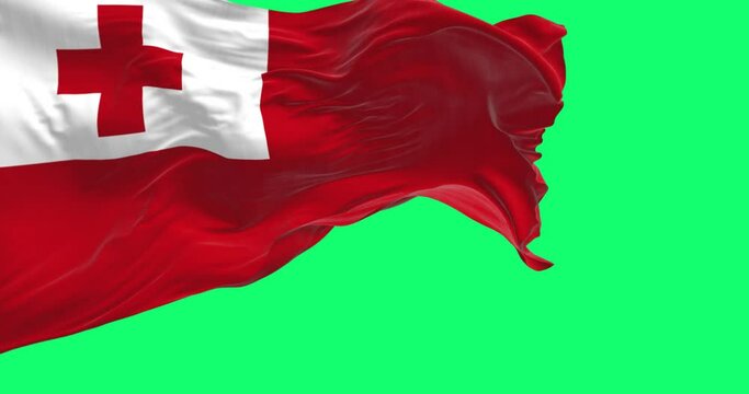 National flag of Tonga waving isolated on green background