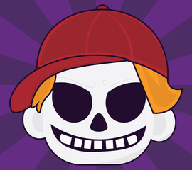 Boy with skull cap and mask smiling, vector pattern illustration