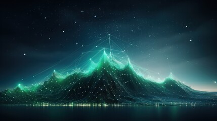 Data technology futuristic illustration, Network of dots connected by lines, blue and green