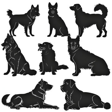 set of dogs silhouettes on white background