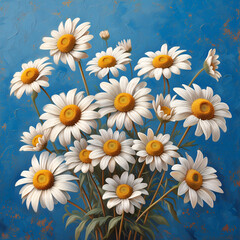 Fototapeta premium bouquet of daisies on blue background