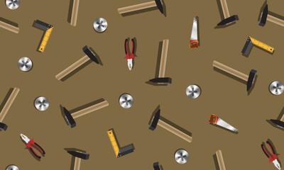 Seamless pattern of carpenter's tools. Hammers and screw.