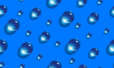 Water drops seamless pattern on blue background.
