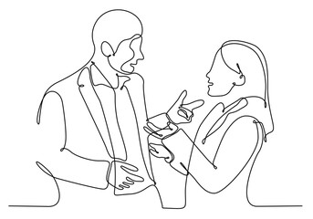 continuous line man and woman talking to each other vector illustration