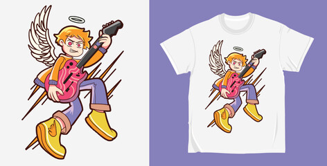 Vector rockstar guitarist cartoon character illustration t shirt design