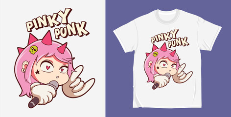 Obraz premium Vector pinky punk cartoon character illustration t shirt design