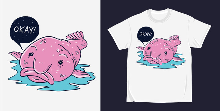 Vector blob fish cartoon character illustration t shirt design