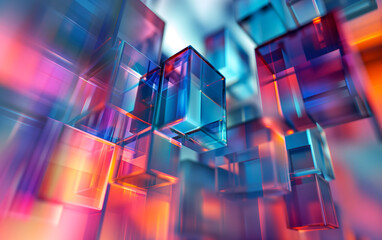 Abstract Glass Cubes in Blue and Orange Reflecting Future Aspirations. Teal and Orange
