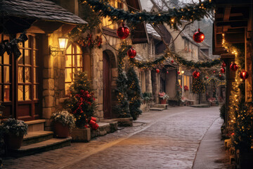 Fototapeta na wymiar Festive Winter Night in Colmar, France: Christmas Celebration in a Beautiful Traditional French Town