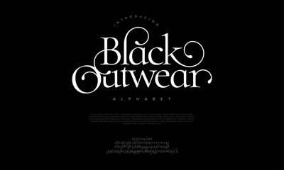 Blackoutwear premium luxury elegant alphabet letters and numbers. Elegant wedding typography classic serif font decorative vintage retro. Creative vector illustration