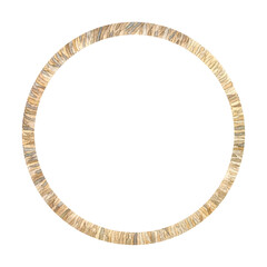 Watercolor painted round frame wrapped in rope, natural colors. on white background