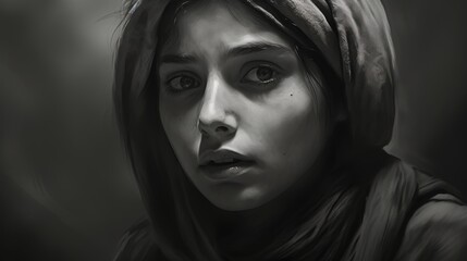 Sorrowful Portrait of a Young Refugee Girl with Tear-Streaked Cheeks AI Generated