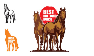 BIG AND STRONG HORSE STANDING LOGO, silhouette of great mare stand at farm vector illustrations