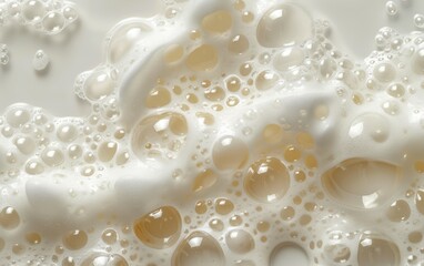 Foam bubble from soap or shampoo washing on top view.Skincare cleanser foam texture.