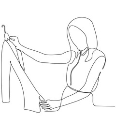 continuous line of woman choosing clothes in shop vector illustration