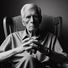 Old man sitting and thinking, represents the senile dementia